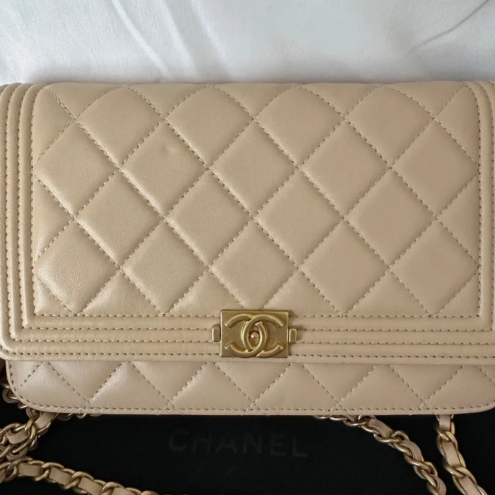 Chanel Boy WoC Wallet on Chain - Beige nude lambskin w/ gold hardware - Picture 2 of 8